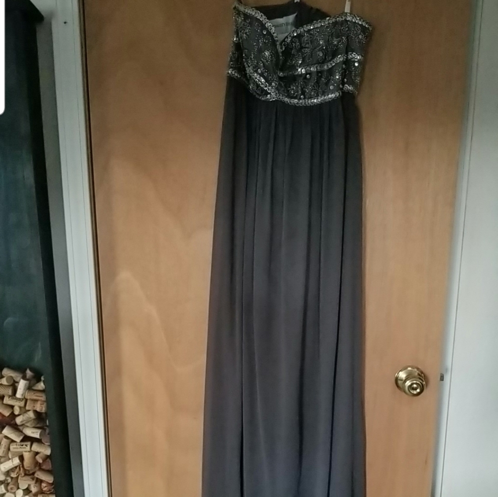 Davids Bridal grey embellished gown